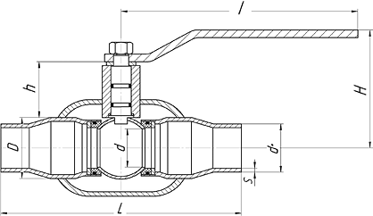 Кран шаровый приварной полнопроходной LD КШЦП газовый - схема, размеры