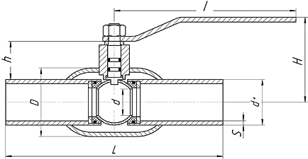 Кран шаровый приварной стандартнопроходной LD КШЦП газовый - схема, размеры