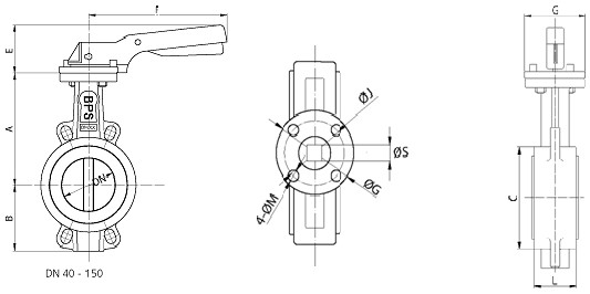 Затвор дисковый поворотный межфланцевый BPS 2303 - размеры