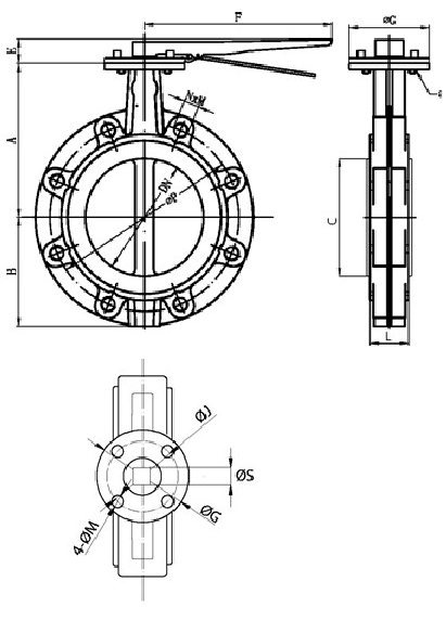 Затвор дисковый поворотный межфланцевый BPS 2313 - размеры